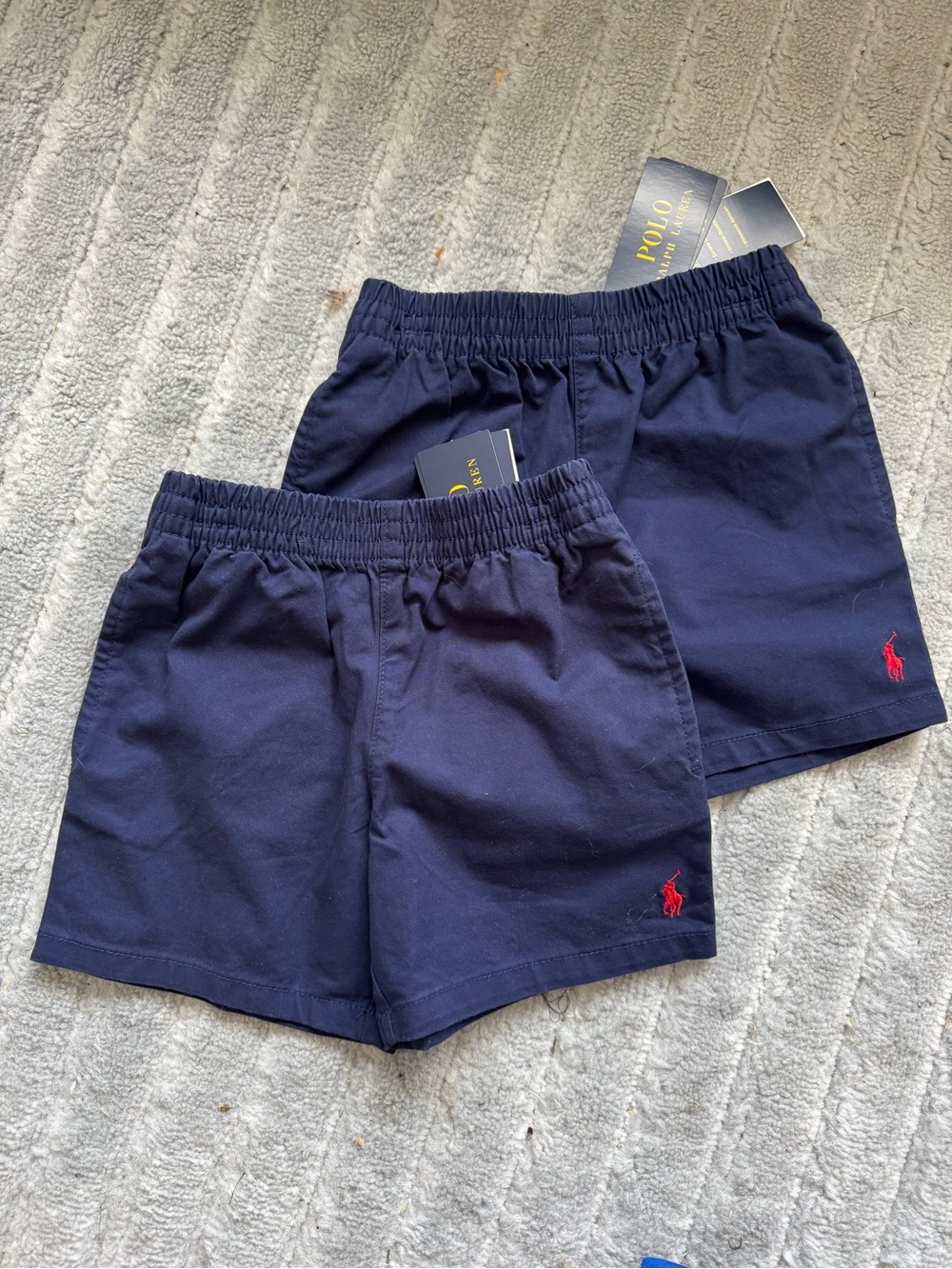 Polo by Ralph Lauren Navy Kids Elastic-Waist Shorts with Red Pony Embroidery